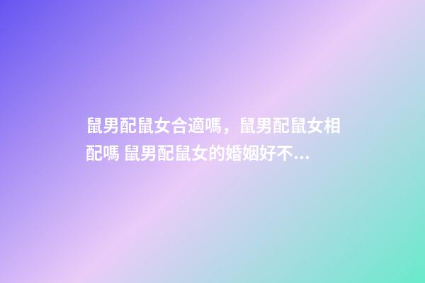 鼠男配鼠女合適嗎，鼠男配鼠女相配嗎 鼠男配鼠女的婚姻好不好-第1張-觀點(diǎn)-玄機(jī)派